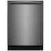 Frigidaire Gallery GDPH4515AD dishwasher in black stainless steel with 24-inch width, 52 dB noise level, fully integrated design, 5 wash cycles, and 14 place settings capacity.