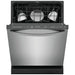 Frigidaire Gallery stainless steel dishwasher with 24-inch width, 52 dB noise level, 5 wash cycles, and 14 place settings capacity.