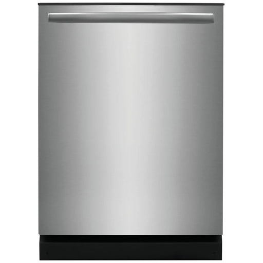 Frigidaire Gallery stainless steel dishwasher, 24 inches wide, fully integrated with 5 wash cycles and hard food disposal.