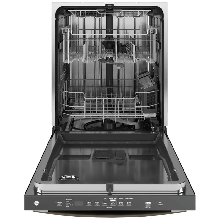 GE GDT670SMVES Dishwasher, 24 inch Exterior Width, 45 dB Decibel Level, Stainless Steel (Interior), 5 Wash Cycles, 16 Capacity (Place Settings), Hard Food Disposal, Wifi Enabled, Slate colour 4 Bottle Wash Jets; Hard Food Disposer