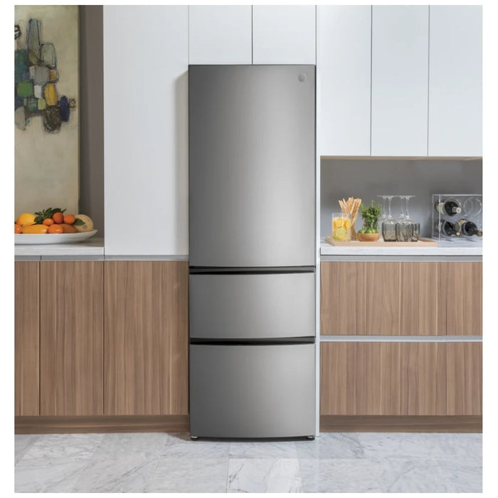 GE GLE12HSPSS Bottom Freezer Refrigerator, 24 inch Width, ENERGY STAR Certified, Counter Depth, Optional Ice Maker (Special Order), 11.9 cu. ft. Capacity, Stainless Steel colour