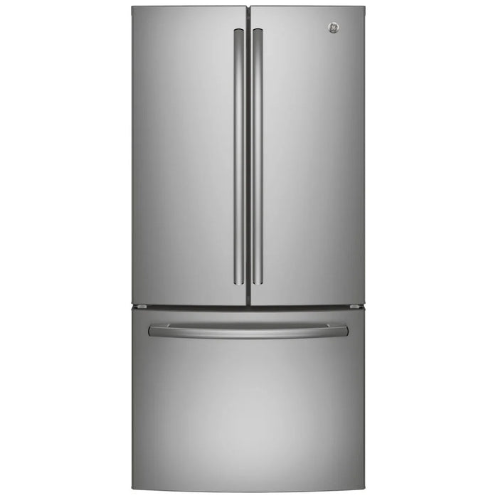 GE GNE25DYRKFS Bottom Freezer French Door Refrigerator, 33 inch Width, ENERGY STAR Certified, 24.8 cu. ft. Capacity, Stainless Steel colour Glass Shelves