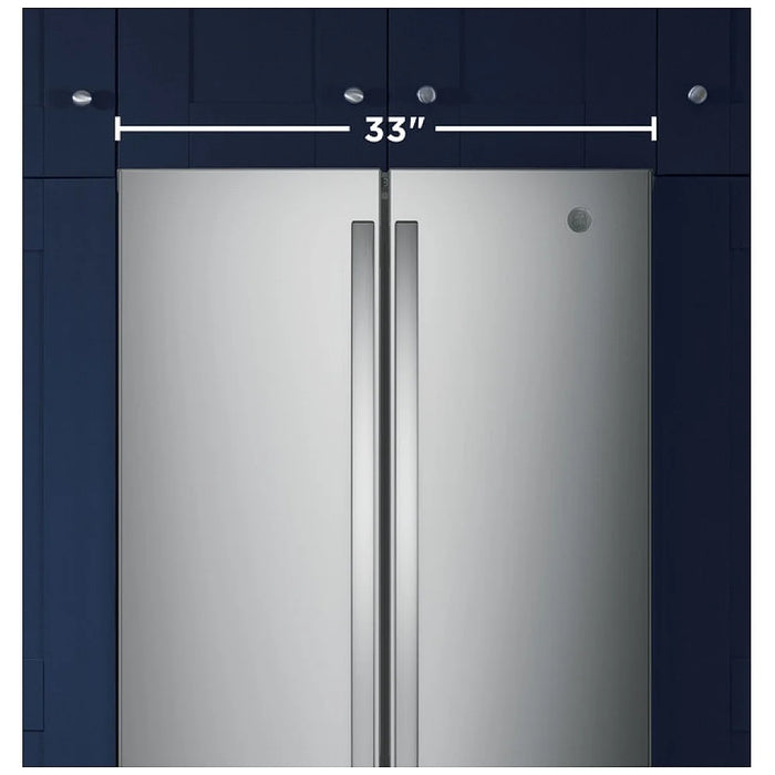 GE GNE25JYKFS French Door Refrigerator, 33 inch Width, ENERGY STAR Certified, 24.7 cu. ft. Capacity, Water Dispenser (Interior), Ice Dispenser (Freezer Located), Stainless Steel colour