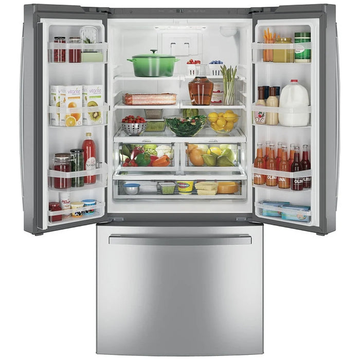 GE GNE25JYKFS French Door Refrigerator, 33 inch Width, ENERGY STAR Certified, 24.7 cu. ft. Capacity, Water Dispenser (Interior), Ice Dispenser (Freezer Located), Stainless Steel colour