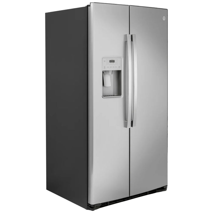 GE GSS25IYNFS Side by Side Refrigerator, 36 inch Width, Ice Dispenser (Thru Door), Water Dispenser (Exterior), 25.1 cu. ft. Capacity, Stainless Steel colour
