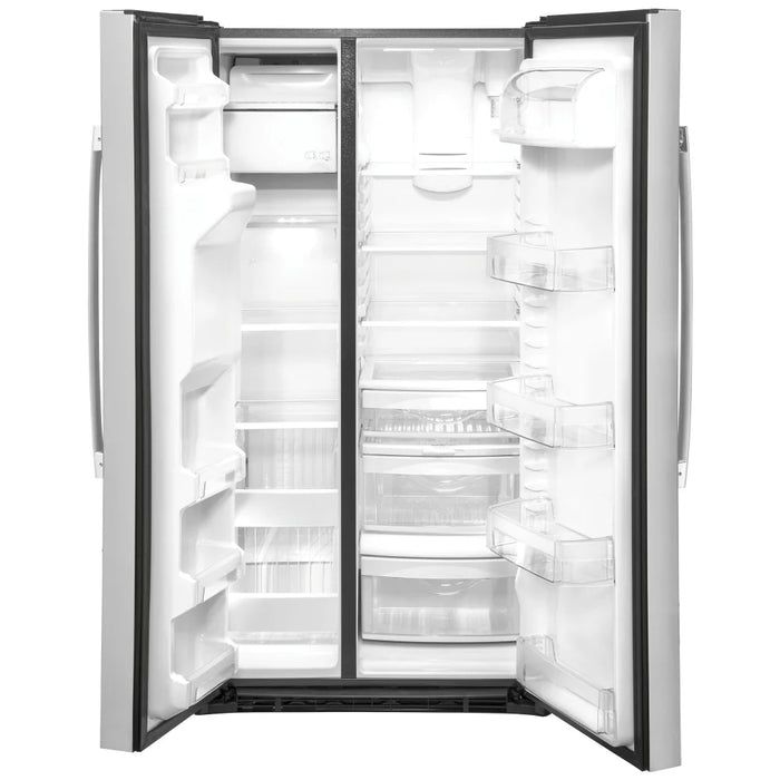 GE GSS25IYNFS Side by Side Refrigerator, 36 inch Width, Ice Dispenser (Thru Door), Water Dispenser (Exterior), 25.1 cu. ft. Capacity, Stainless Steel colour