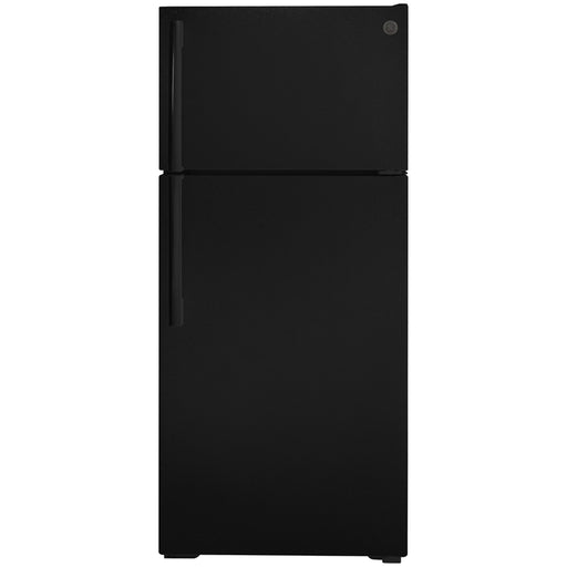 Image of GE Refrigerator GTE17GTNRBB in black finish, featuring spacious interior and modern design.