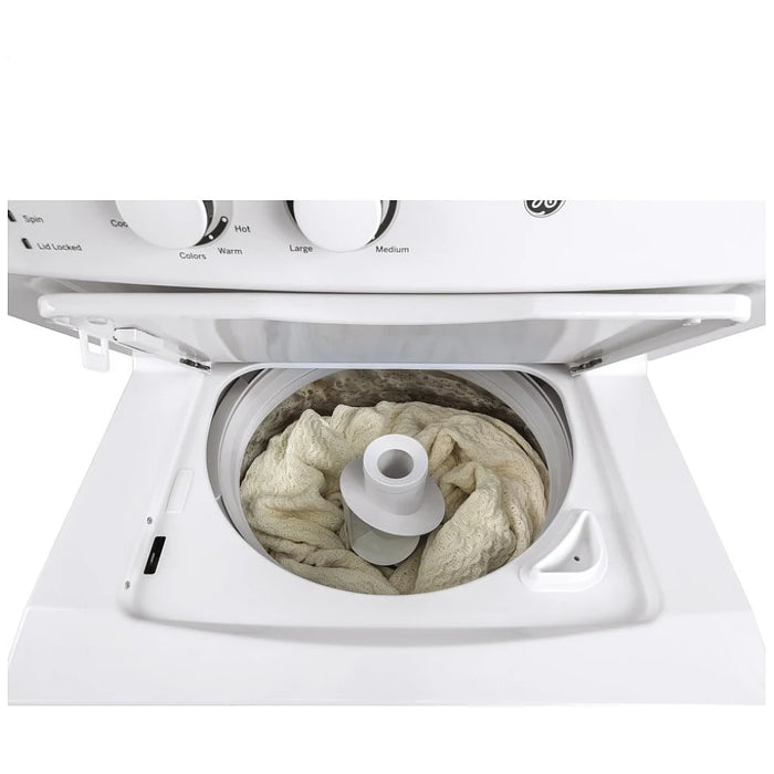 GE GUD27GSSMWW Laundry Center Gas Dryer, 4.4 cu. ft. Washer Capacity, 5.9 cu. ft. Dryer Capacity, 9 Wash Cycles, 800 RPM Washer Spin Speed, White colour Power Source: Gas
