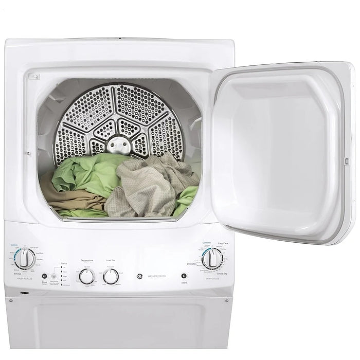 GE GUD27GSSMWW Laundry Center Gas Dryer, 4.4 cu. ft. Washer Capacity, 5.9 cu. ft. Dryer Capacity, 9 Wash Cycles, 800 RPM Washer Spin Speed, White colour Power Source: Gas
