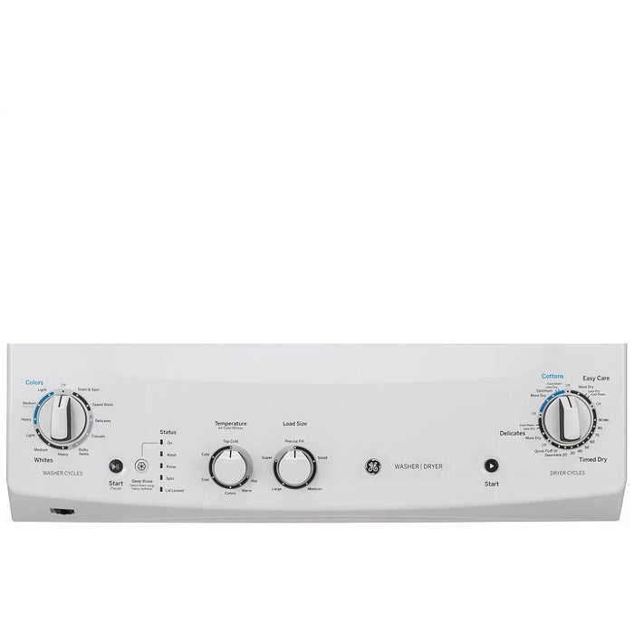 GE GUD27GSSMWW Laundry Center Gas Dryer, 4.4 cu. ft. Washer Capacity, 5.9 cu. ft. Dryer Capacity, 9 Wash Cycles, 800 RPM Washer Spin Speed, White colour Power Source: Gas