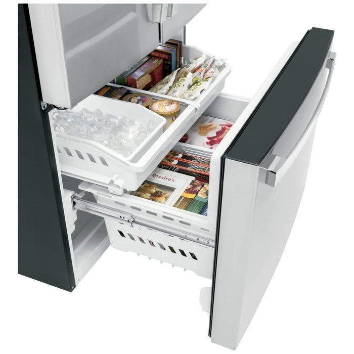 GE GWE22JYMFS French Door Refrigerator, 36 inch Width, ENERGY STAR Certified, 21.9 cu. ft. Capacity, Counter Depth, Water Dispenser (Interior), Ice Dispenser (Freezer Located), S colour