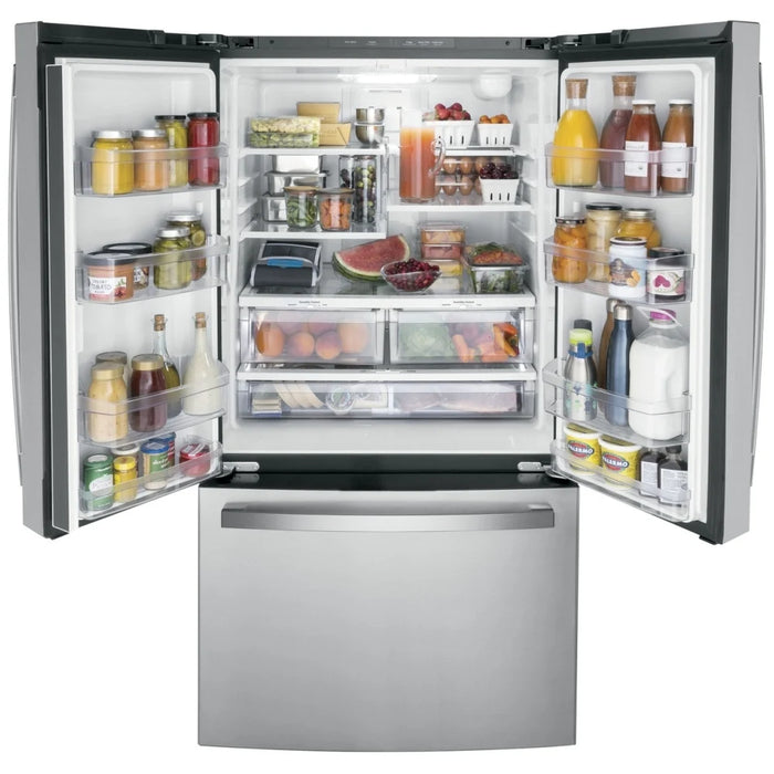 GE GWE22JYMFS French Door Refrigerator, 36 inch Width, ENERGY STAR Certified, 21.9 cu. ft. Capacity, Counter Depth, Water Dispenser (Interior), Ice Dispenser (Freezer Located), S colour