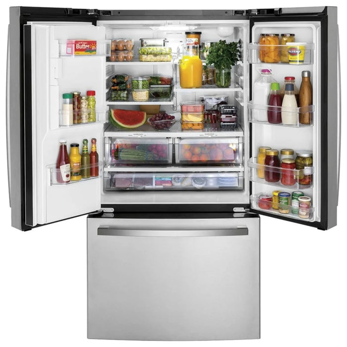 GE GYE21JYMFS Counter Depth French Door Refrigerator, 36 inch Width, ENERGY STAR Certified, 20.6 cu. ft. Capacity, Counter Depth, Water Dispenser (Exterior), Ice Dispenser (Thru Door), Stainless Steel colour