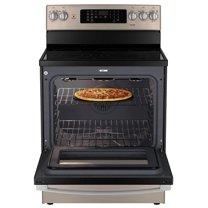 GE JCB840ETES Electric Range, 5 cu. ft. Capacity, 30 inch Exterior Width, Convection, 5 Burners, Storage Drawer, Air Fry, Self Clean, 3,000 Watts Highest Burner Element, Slate colour True European Convection