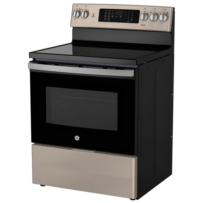 GE JCB840ETES Electric Range, 5 cu. ft. Capacity, 30 inch Exterior Width, Convection, 5 Burners, Storage Drawer, Air Fry, Self Clean, 3,000 Watts Highest Burner Element, Slate colour True European Convection