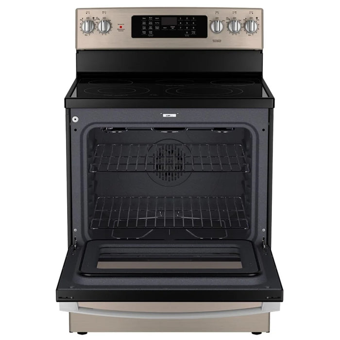 GE JCB840ETES Electric Range, 5 cu. ft. Capacity, 30 inch Exterior Width, Convection, 5 Burners, Storage Drawer, Air Fry, Self Clean, 3,000 Watts Highest Burner Element, Slate colour True European Convection