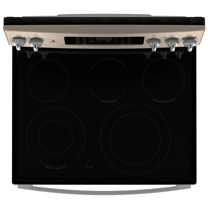 GE JCB840ETES Electric Range, 5 cu. ft. Capacity, 30 inch Exterior Width, Convection, 5 Burners, Storage Drawer, Air Fry, Self Clean, 3,000 Watts Highest Burner Element, Slate colour True European Convection