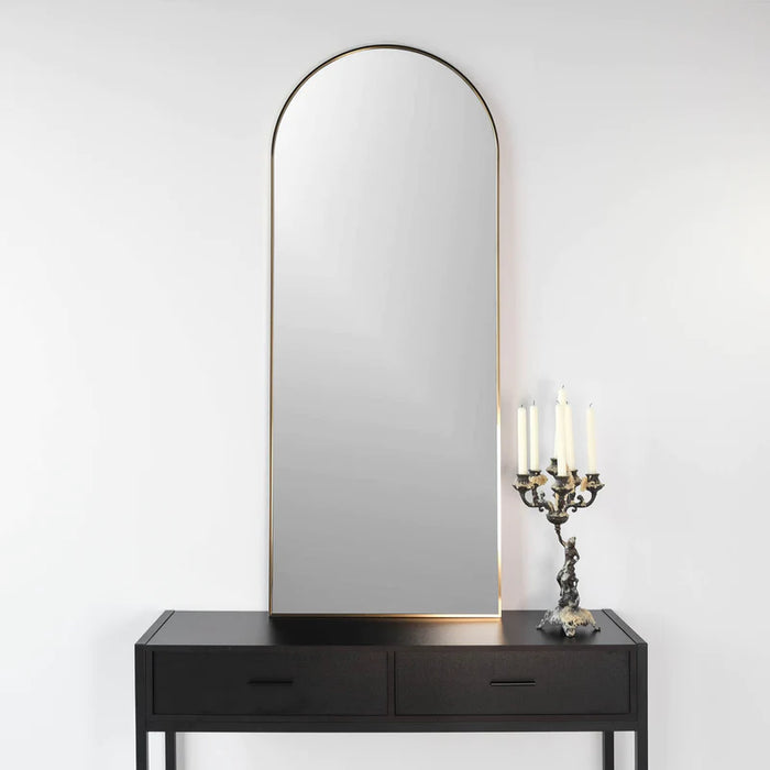 Emerson Arched Gold Metal Mirror, 24x60 inches, elegant and modern home decor piece.