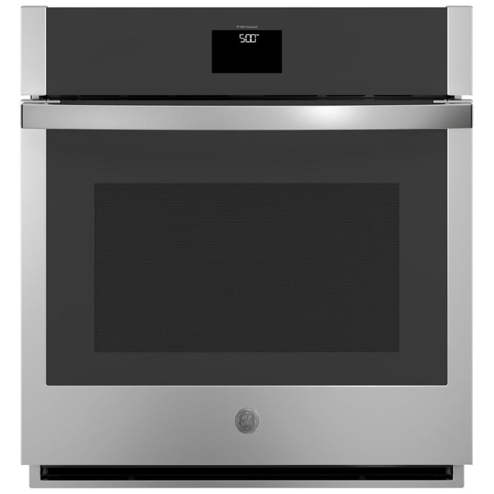 GE JKS5000SVSS Single Wall Oven, 27 inch Exterior Width, True Convection, Self Clean, 4.3 cu. ft. Capacity, Temperature Probe, Wifi Enabled, Air Fry, Stainless Steel colour True European Convection