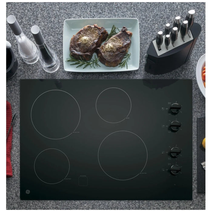 GE JP3030DWBB Electric Cooktop, 30 inch Exterior Width, 4 Burners, Black colour