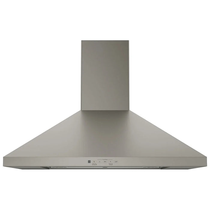 GE JVW5301EJESC Range Hood, 30 inch Exterior Width, Chimney, Wall Mounted, 350 CFM, Outside / Ducting, Halogen , Dishwasher Safe Filters, Aluminum Mesh, Slate colour Blower Included