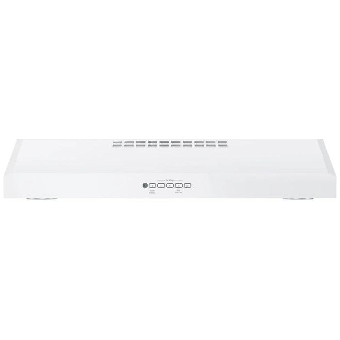 GE JVX5300DJWWC Range Hood, 30 inch Exterior Width, Under-Cabinet, Under-Cabinet, 310 CFM, Outside / Ducting, Halogen , Dishwasher Safe Filters, Aluminum Mesh, White colour Blower Included