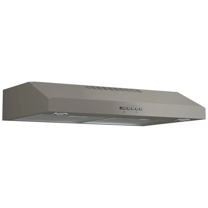 GE JVX5300EJESC Range Hood, 30 inch Exterior Width, Under-Cabinet, Under-Cabinet, 310 CFM, Outside / Ducting, Halogen , Dishwasher Safe Filters, Aluminum Mesh, Slate colour Blower Included