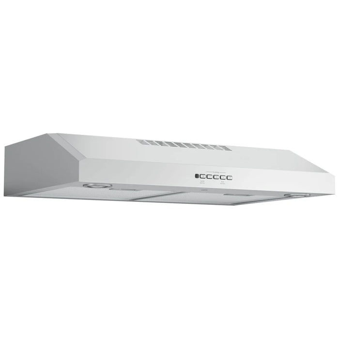 GE JVX5300SJSSC Range Hood, 30 inch Exterior Width, Under-Cabinet, Under-Cabinet, 310 CFM, Outside / Ducting, Halogen , Dishwasher Safe Filters, Aluminum Mesh, Stainless Steel colour Blower Included