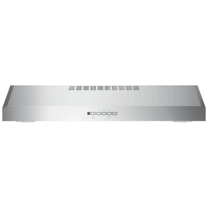 GE JVX5300SJSSC Range Hood, 30 inch Exterior Width, Under-Cabinet, Under-Cabinet, 310 CFM, Outside / Ducting, Halogen , Dishwasher Safe Filters, Aluminum Mesh, Stainless Steel colour Blower Included