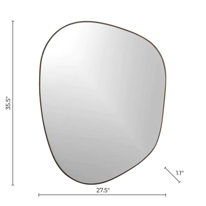 Luna Deep Brass Asymmetrical Mirror in Bronze finish, measuring 27.5x35.5 inches.