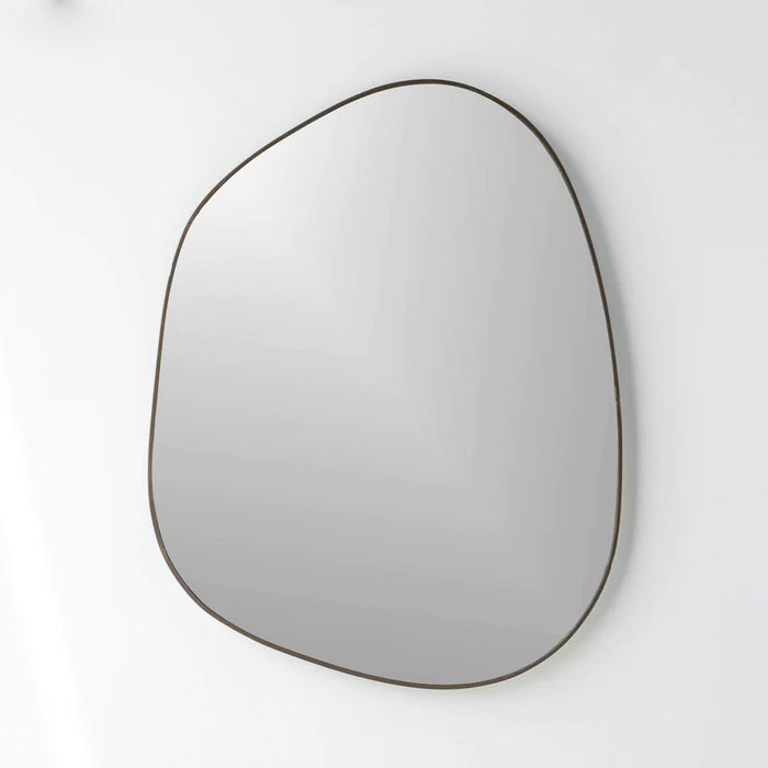 Luna Deep Brass Asymmetrical Mirror in Bronze finish, measuring 27.5x35.5 inches (KM1733-BRONZE).