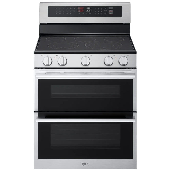 LG LDEL7324YE Electric Range, 7.3 cu. ft. Capacity, 30 inch Exterior Width, Convection, 5 Burners, & , Steam & Self Clean, Double Oven, 3,200 W Highest Element, Stainless Steel, EasyClean®, SmartDiagnosis™, SmoothTouch®, ThinQ Care™, ThinQ UP™