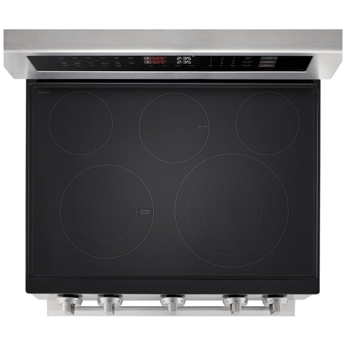 LG LDEL7324YE Electric Range, 7.3 cu. ft. Capacity, 30 inch Exterior Width, Convection, 5 Burners, & , Steam & Self Clean, Double Oven, 3,200 W Highest Element, Stainless Steel, EasyClean®, SmartDiagnosis™, SmoothTouch®, ThinQ Care™, ThinQ UP™
