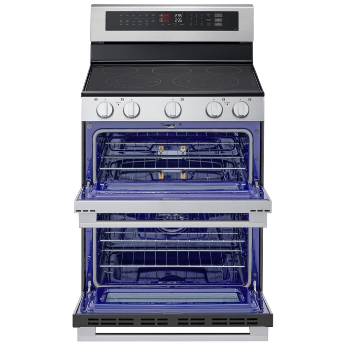 LG LDEL7324YE Electric Range, 7.3 cu. ft. Capacity, 30 inch Exterior Width, Convection, 5 Burners, & , Steam & Self Clean, Double Oven, 3,200 W Highest Element, Stainless Steel, EasyClean®, SmartDiagnosis™, SmoothTouch®, ThinQ Care™, ThinQ UP™
