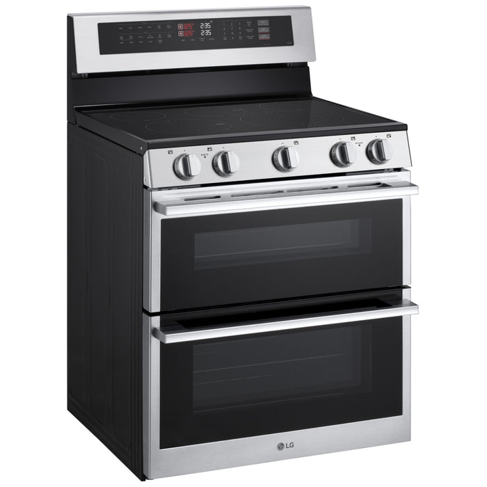LG LDEL7324YE Electric Range, 7.3 cu. ft. Capacity, 30 inch Exterior Width, Convection, 5 Burners, & , Steam & Self Clean, Double Oven, 3,200 W Highest Element, Stainless Steel, EasyClean®, SmartDiagnosis™, SmoothTouch®, ThinQ Care™, ThinQ UP™