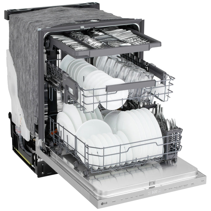 LG LDNPQ445S Dishwasher, 24 inch Exterior Width, 46 dB Decibel Level, Fully Integrated, Stainless Interior, 5 Wash Cycles, 16 Capacity (Place Settings), 3 Loading Racks, Wifi Enabled, Stainless Steel colour