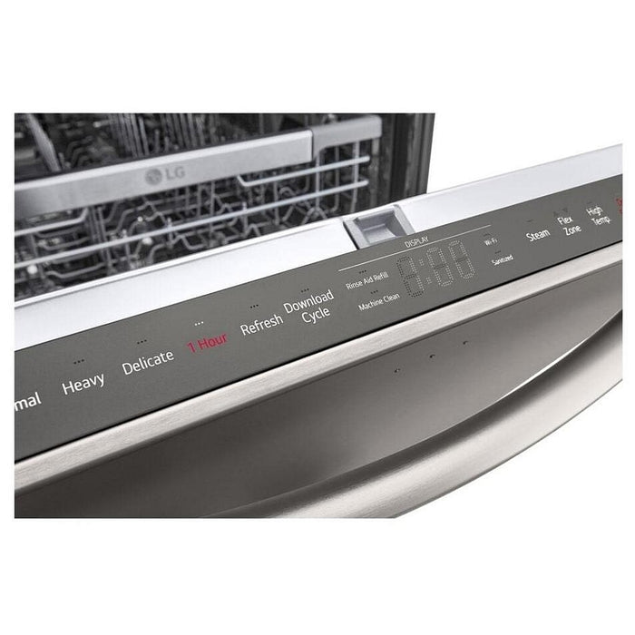 LG LDTH7972D Dishwasher, 24 inch Exterior Width, 42 dB Decibel Level, Fully Integrated, Stainless Steel (Interior), 10 Wash Cycles, 15 Capacity (Place Settings), Black Stainless Steel colour Interior Light, Glide Rail, Dynamic Heat Dry, TrueSteam
