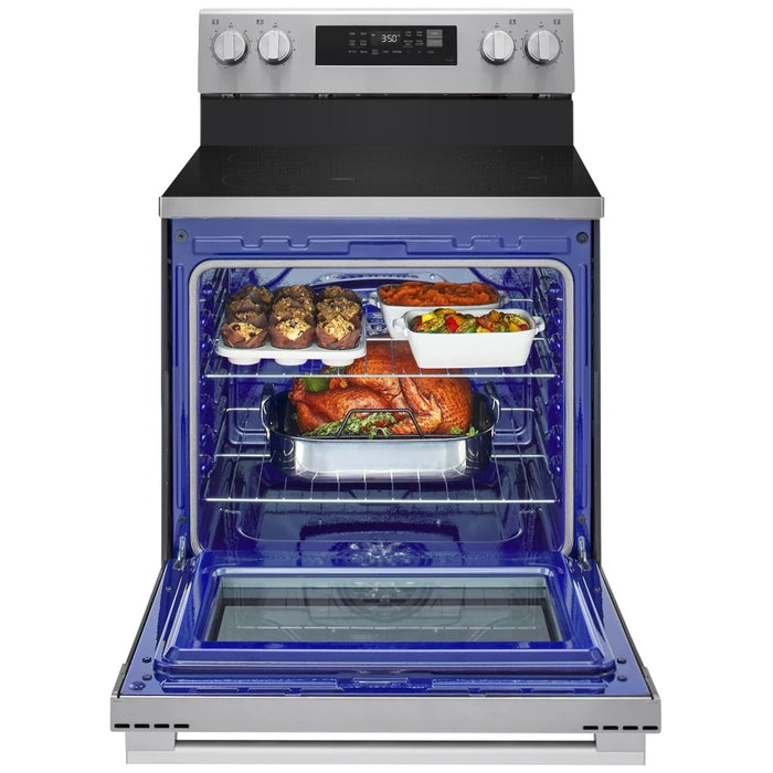LG LREN6321VE Electric Range, 6.3 cu. ft. Capacity, 30 inch Exterior Width, True Convection, 4 Burners, Storage Drawer, Air Fry, Steam Clean, 3,200 W Highest Element, Stainless Steel colour