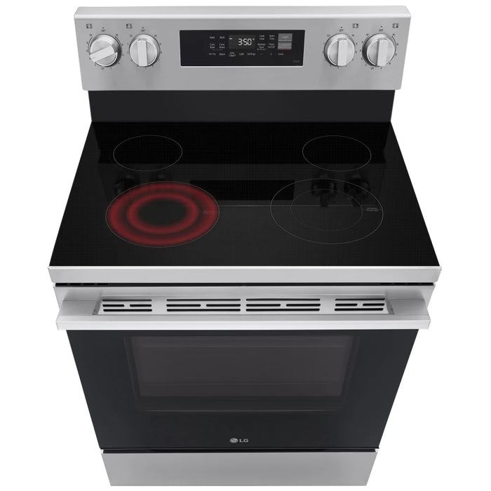 LG LREN6321VE Electric Range, 6.3 cu. ft. Capacity, 30 inch Exterior Width, True Convection, 4 Burners, Storage Drawer, Air Fry, Steam Clean, 3,200 W Highest Element, Stainless Steel colour
