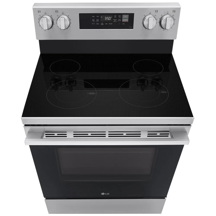 LG LREN6321VE Electric Range, 6.3 cu. ft. Capacity, 30 inch Exterior Width, True Convection, 4 Burners, Storage Drawer, Air Fry, Steam Clean, 3,200 W Highest Element, Stainless Steel colour