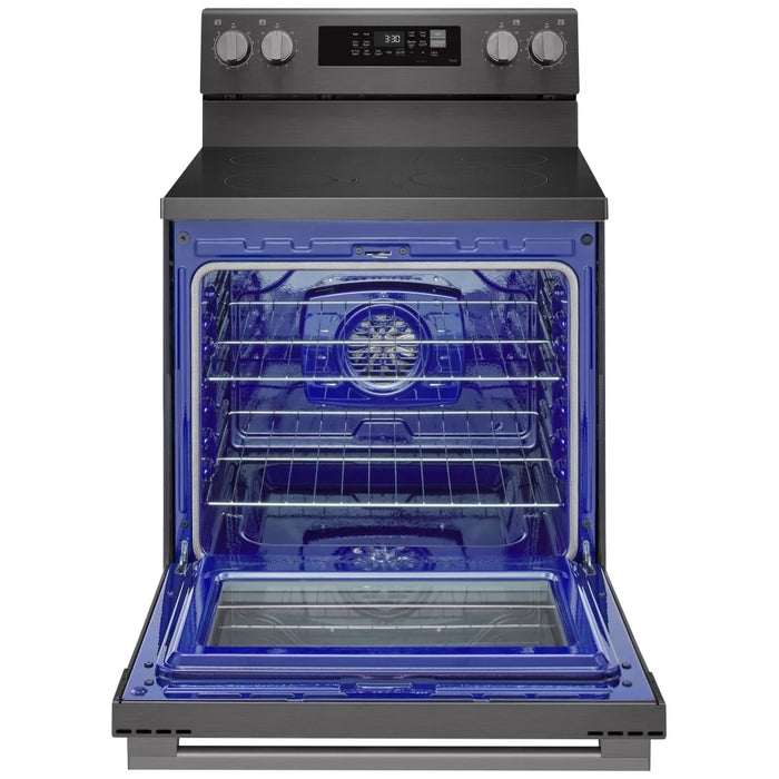 LG LREN6323ZE Electric Range, 6.3 cu. ft. Capacity, 30 inch Exterior Width, Convection, 5 Burners, Storage Drawer, Air Fry, Self Clean, 3,200 W Highest Element, Black Stainless Stee