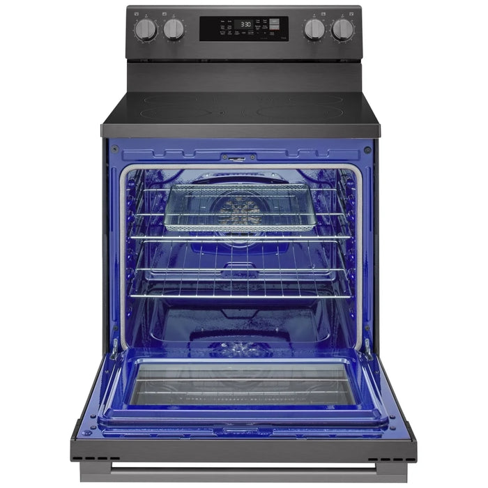 LG LREN6323ZE Electric Range, 6.3 cu. ft. Capacity, 30 inch Exterior Width, Convection, 5 Burners, Storage Drawer, Air Fry, Self Clean, 3,200 W Highest Element, Black Stainless Stee