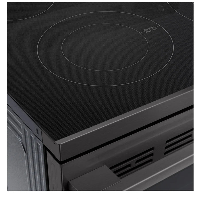 LG LREN6323ZE Electric Range, 6.3 cu. ft. Capacity, 30 inch Exterior Width, Convection, 5 Burners, Storage Drawer, Air Fry, Self Clean, 3,200 W Highest Element, Black Stainless Stee