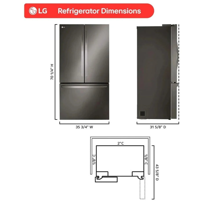 LG LRFLC2706D French Door Refrigerator, 36 inch Width, 26.5 cu. ft. Capacity, Counter Depth, Water Dispenser (Interior), Ice Dispenser (Freezer Located), ENERGY STAR Certified