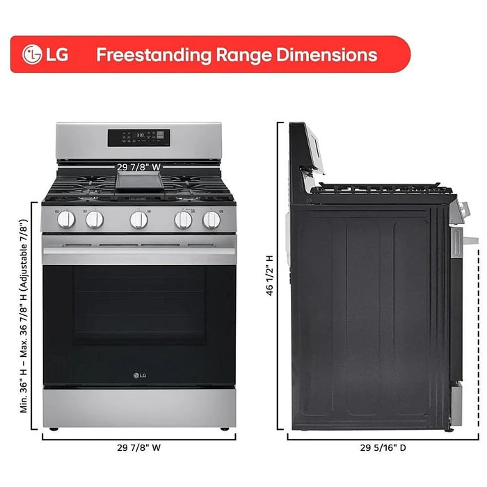 LG LRGN6323Y Gas Range, 6.3 cu. ft. Capacity, 30 inch Exterior Width, Self Clean, Convection, 5 Burners, Storage Drawer, Air Fry, 20,000 BTU Highest Burner, Stainless Steel