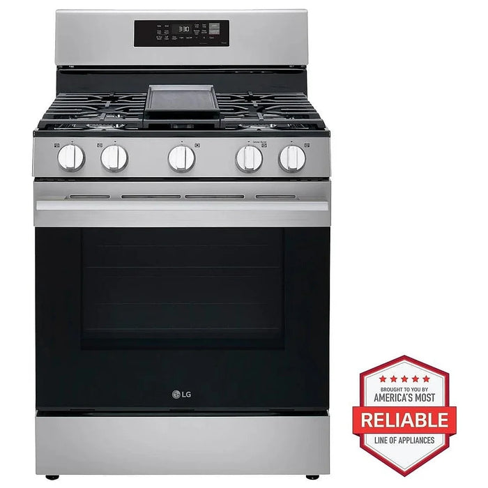 LG LRGN6323Y Gas Range, 6.3 cu. ft. Capacity, 30 inch Exterior Width, Self Clean, Convection, 5 Burners, Storage Drawer, Air Fry, 20,000 BTU Highest Burner, Stainless Steel