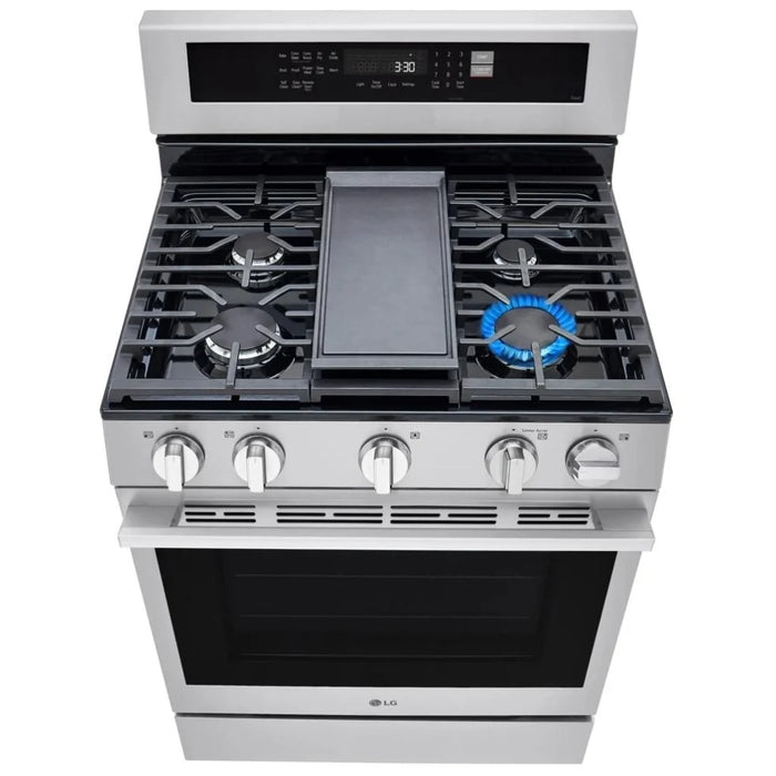 LG LRGN6325X Gas Range, 6.3 cu. ft. Capacity, 30 inch Exterior Width, Self Clean, Convection, 5 Burners, Storage Drawer, Air Fry, 20,000 BTU Highest Burner, Stainless Steel
