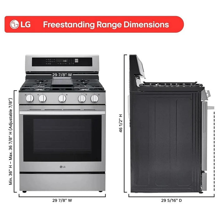 LG LRGN6325X Gas Range, 6.3 cu. ft. Capacity, 30 inch Exterior Width, Self Clean, Convection, 5 Burners, Storage Drawer, Air Fry, 20,000 BTU Highest Burner, Stainless Steel