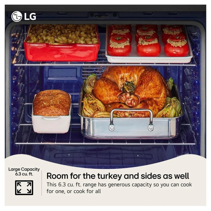 LG LRGN6325X Gas Range, 6.3 cu. ft. Capacity, 30 inch Exterior Width, Self Clean, Convection, 5 Burners, Storage Drawer, Air Fry, 20,000 BTU Highest Burner, Stainless Steel