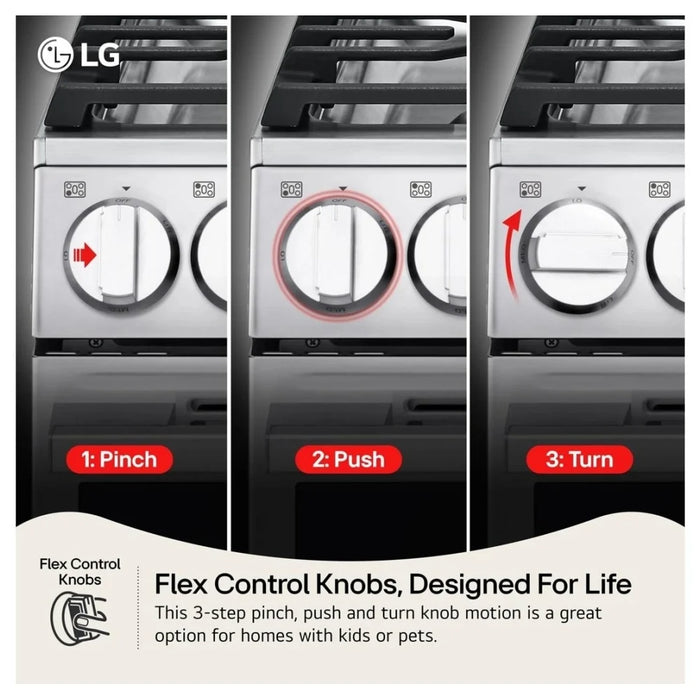 LG LRGN6325X Gas Range, 6.3 cu. ft. Capacity, 30 inch Exterior Width, Self Clean, Convection, 5 Burners, Storage Drawer, Air Fry, 20,000 BTU Highest Burner, Stainless Steel